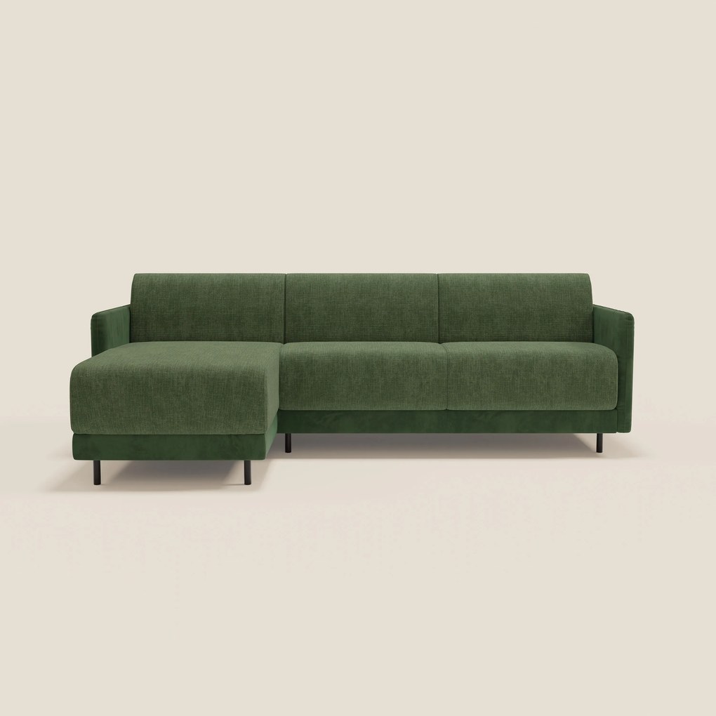 Narciso divano letto angolare con materasso alto 18 cm e penisola contenitore in tessuto bicolore impermeabile T11 e T06