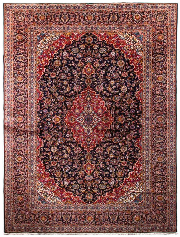 Kashan Tappeto 430x320 Blu (Iran) Annodato A Mano