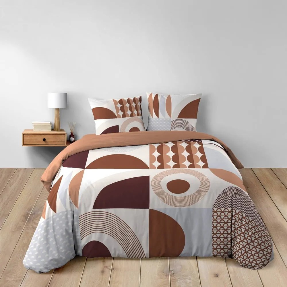 Set copripiumino e federa color terracotta in cotone per letto matrimoniale ed esteso 240x220 cm Gemma – douceur d'intérieur