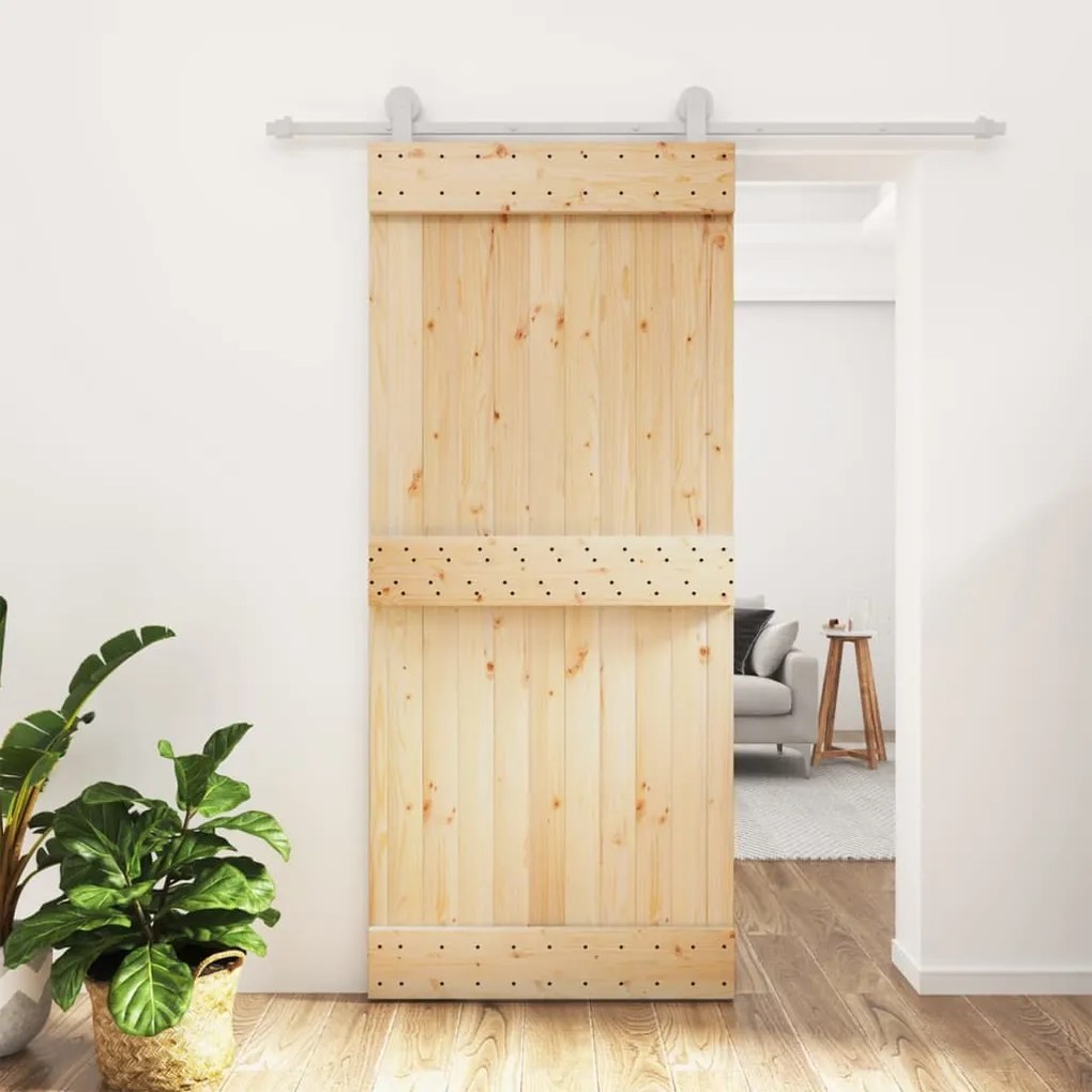 Porta Scorrevole Con Set Hardware 90x210 Cm Legno Massello Pino /