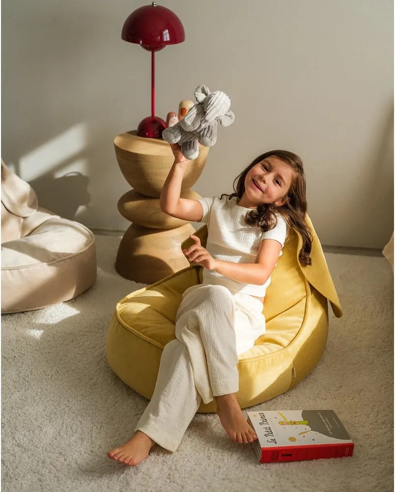 Pouf a sacco per bambini giallo con rivestimento in velluto Bunny – Wigiwama