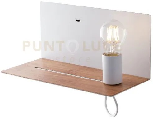 Applique a parete flash bianca con mensola color legno e usb 2a 1 l...