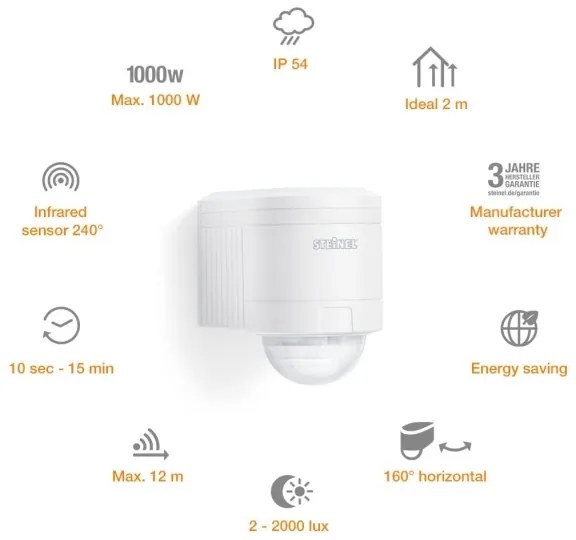 STEINEL 602819 - Sensore ad infrarossi da parete IS240 bianco IP54