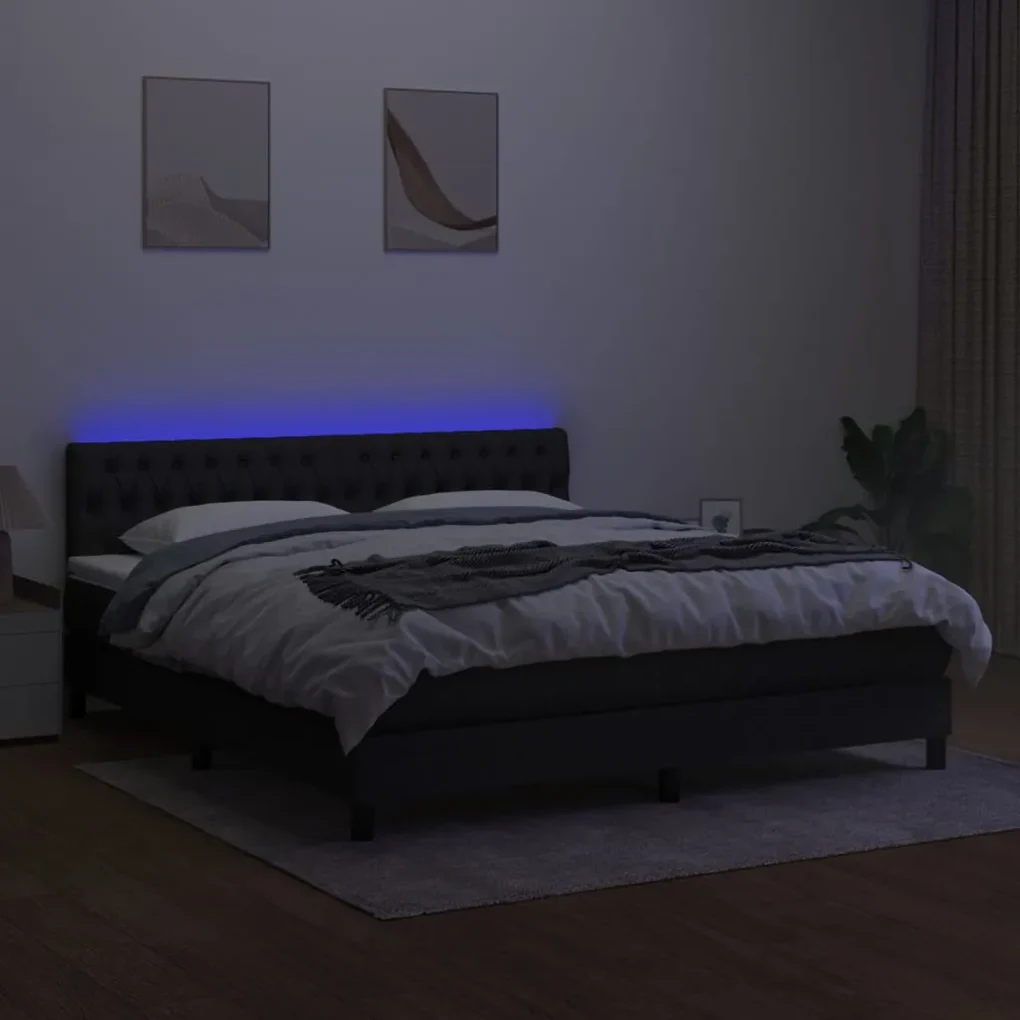 Letto a molle con materasso e led nero 180x200cm in tessuto