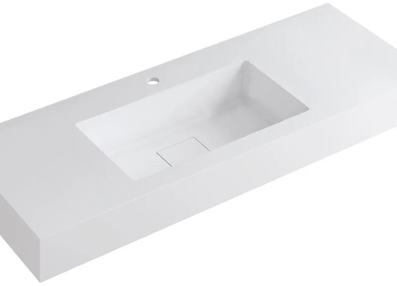 Lavabo a incasso rettangolare vasca centrale L 120.5 x H 15 x P 46 cm in resina bianco lucido