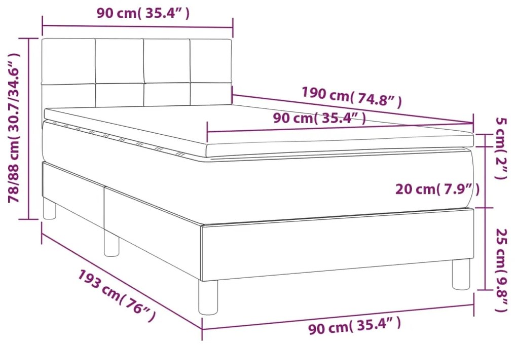 Letto a Molle con Materasso e LED Rosa 90x190 cm in Velluto