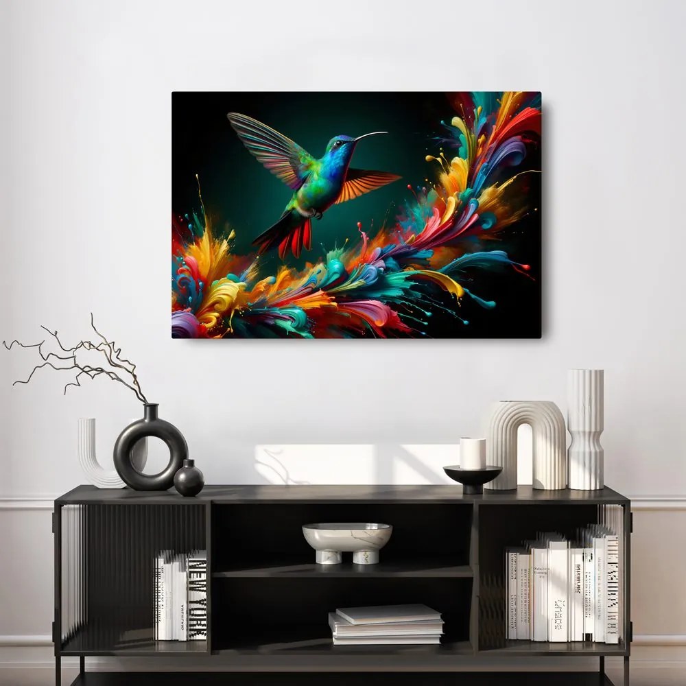 Quadro su tela – Colibrì colorato in volo