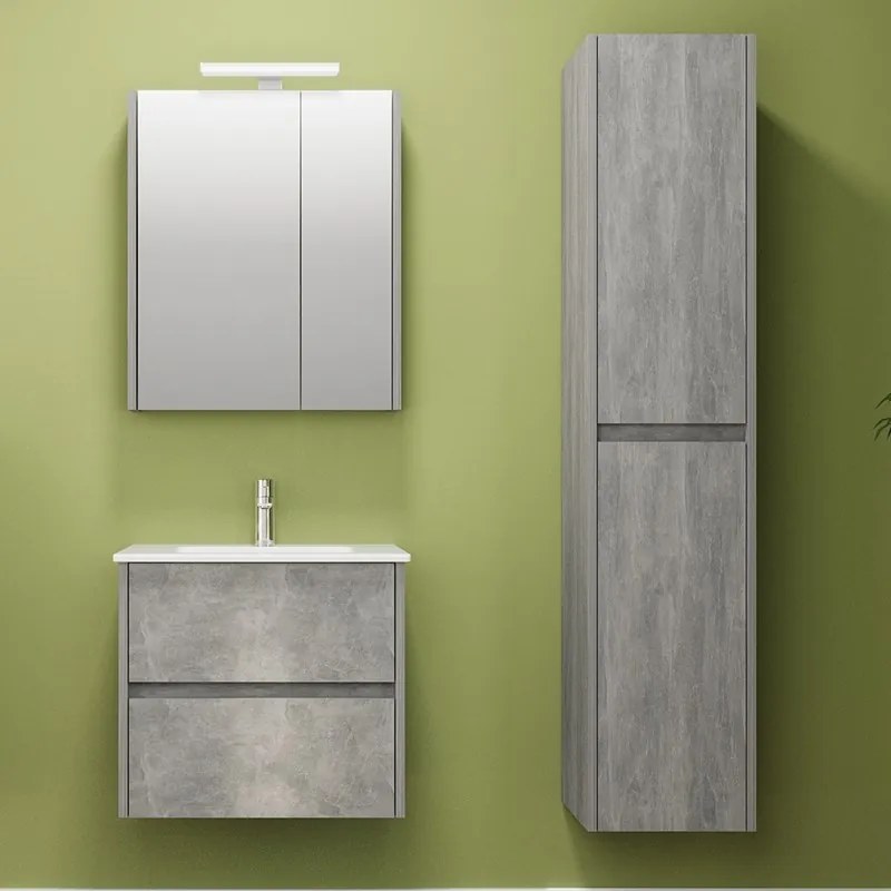 Kamalu - Mobile bagno sospeso 60 cm colore effetto marmo cemento | LAC-AMFI-60