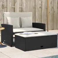 Divano da Giardino con Cuscini a 2 Posti Nero in Polyrattan 365131