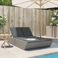 Lettino Prendisole Doppio con Cuscini Grigio in Polyrattan 368181