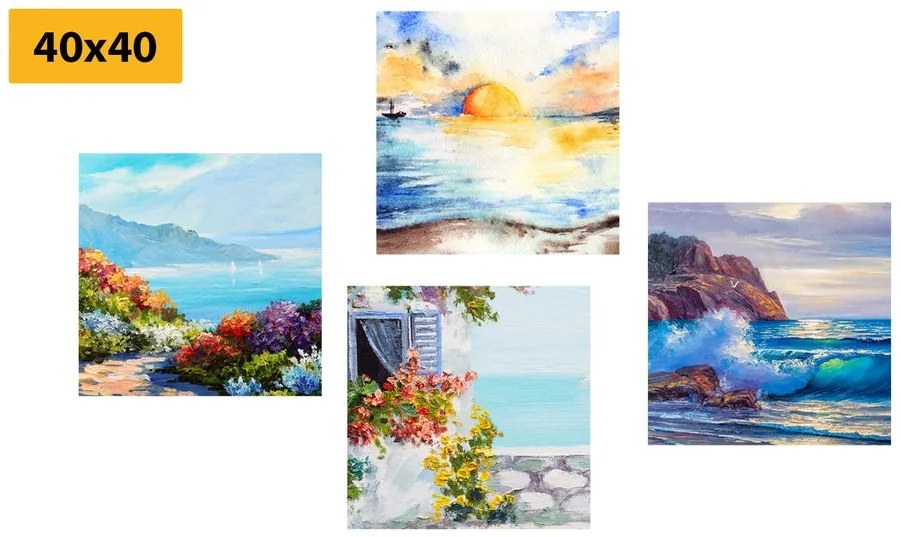 Set di quadri – Vista sul mare in imitazione di pittura
