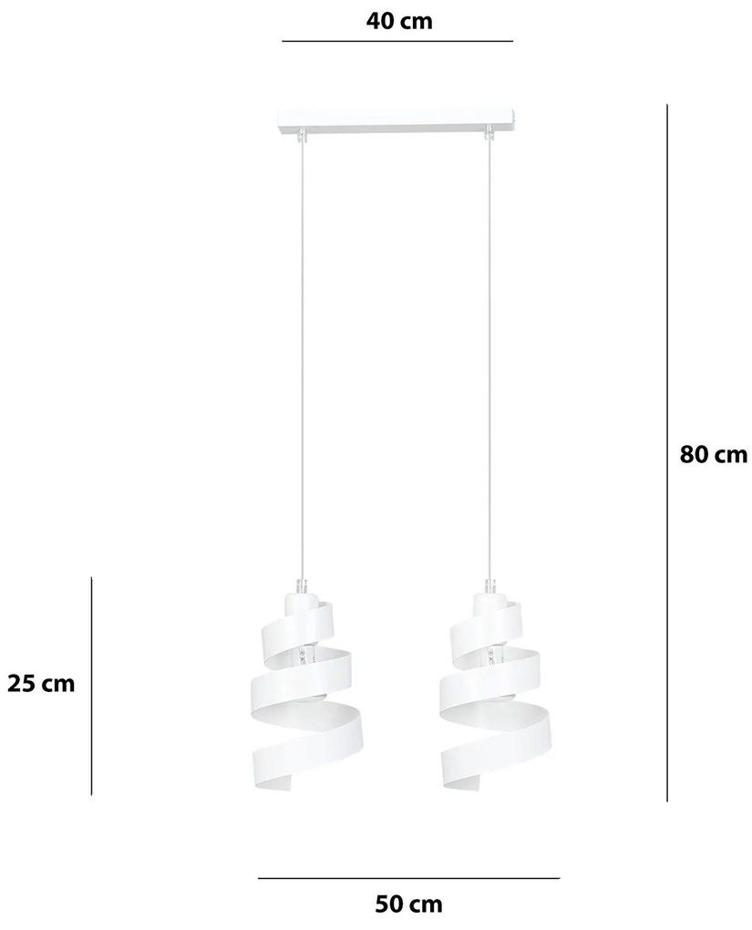 Lampadario Moderno 2 Luci Tristano In Acciaio Bianco Con Fasce A Spirale