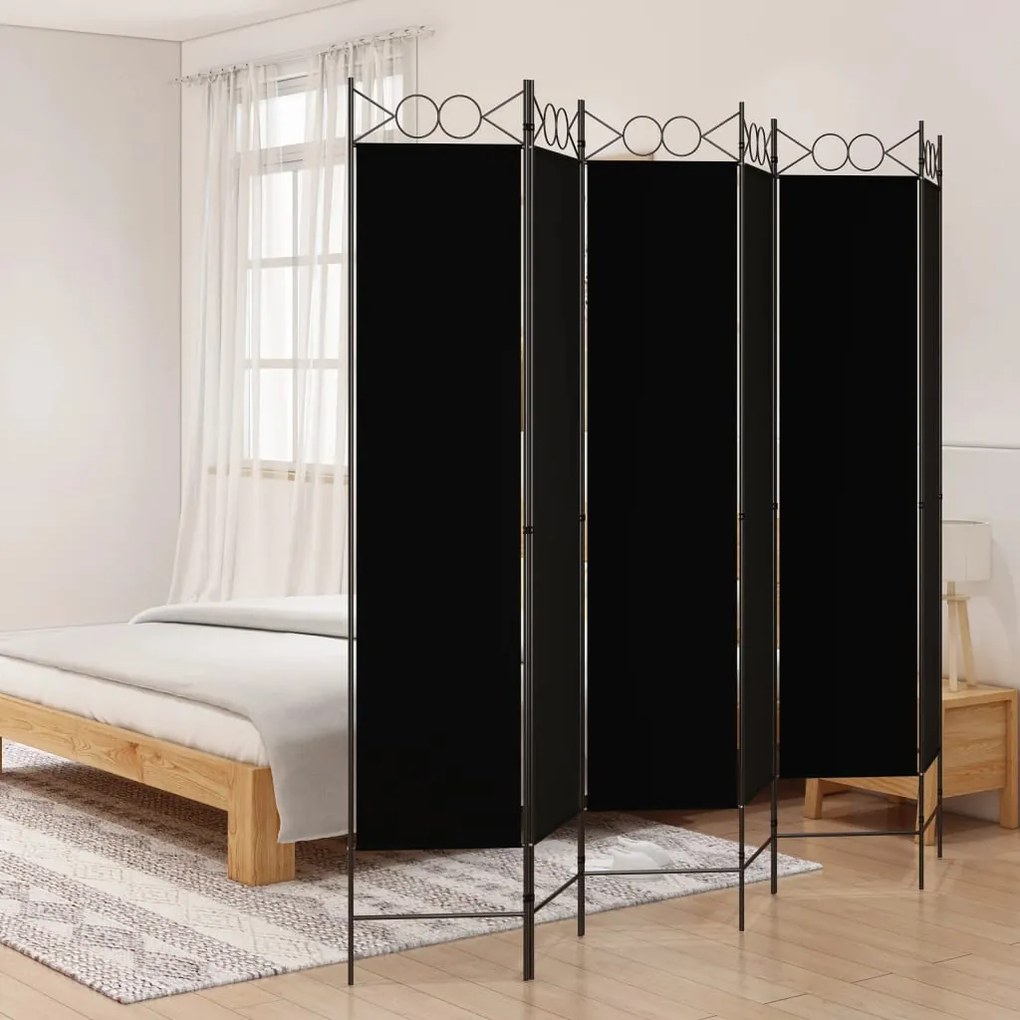 Divisorio A 6 Pannelli Nero 240x200 Cm İn Tessuto /