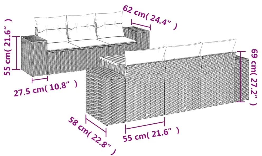 Set divani da giardino con cuscini 7pz nero polyrattan