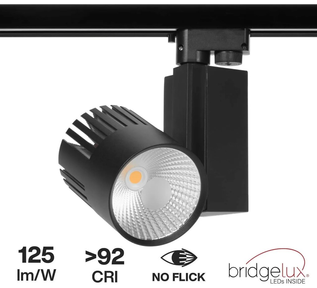 Faretto LED 40W per Binario Monofase CRI92 125lm/W 100° - Nero Colore Bianco Caldo 2.700K