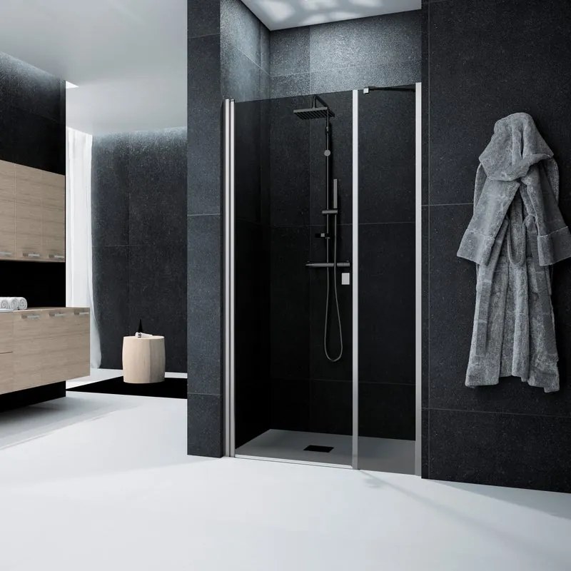 Porta doccia battente Glam L 30 x H 201.7 x P 0.6 cm in vetro fumé profilo cromo