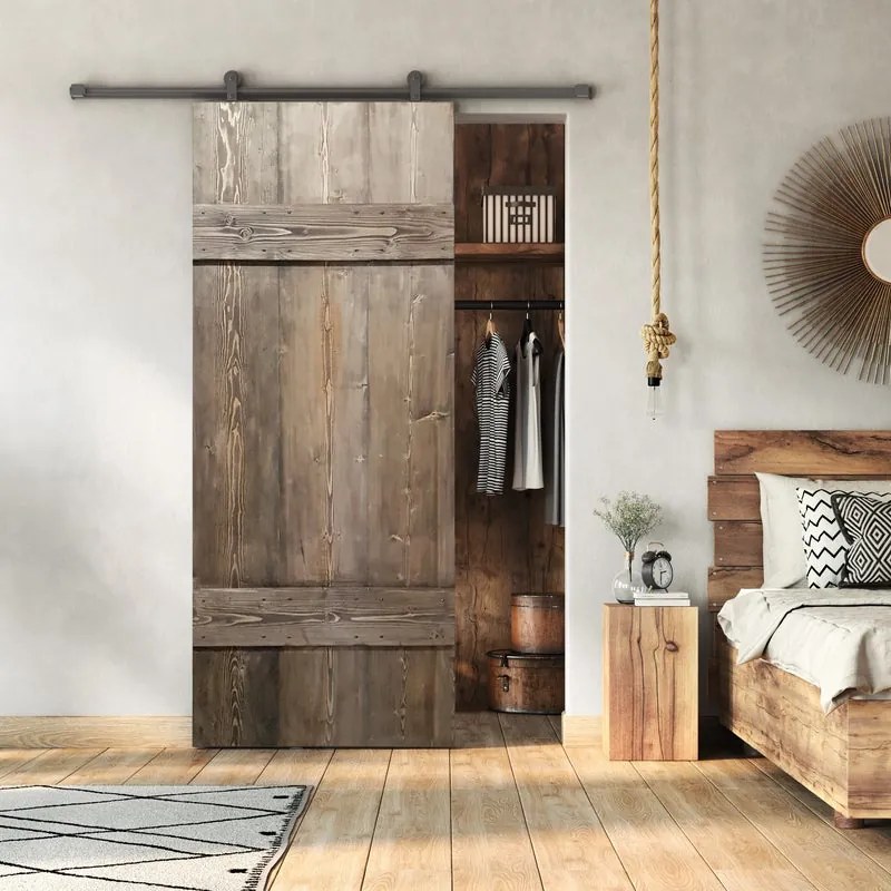 Porta scorrevole Barn Wengé in legno, L 96 x H 211.5 cm, con binario Loft