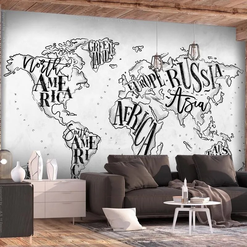 Fotomurale adesivo  Retro Continents (Grey)  Larghezza x Altezza Home decor 147x105