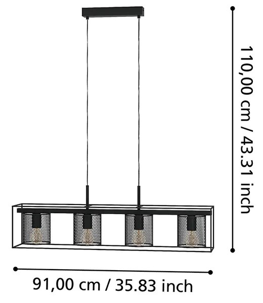 Lampadario Industrial Catterick 4 Luci Acciaio Nero