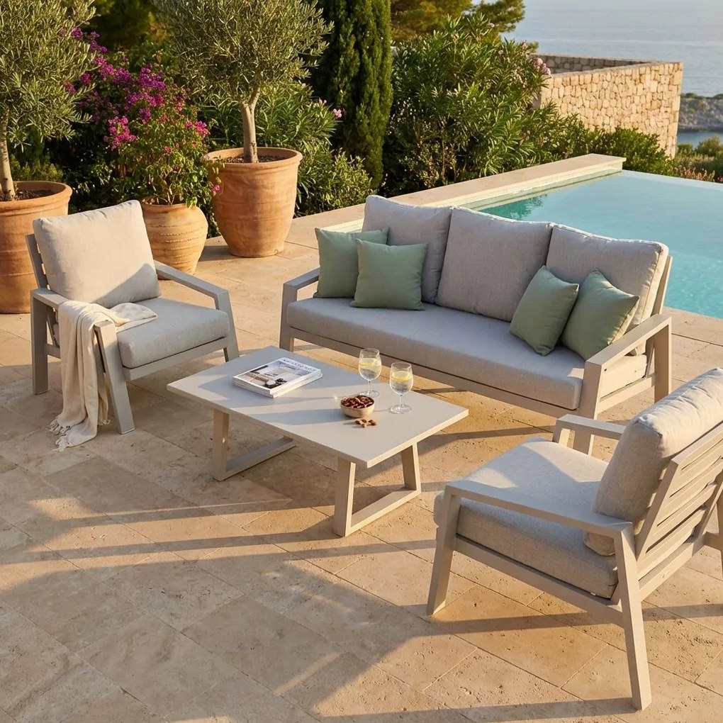 PERCY - salotto da giardino in alluminio e corda 5 posti