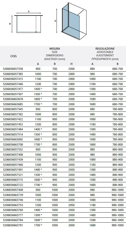 Box Doccia Walk in Profili Oro H200cm 8mm Anticalcare