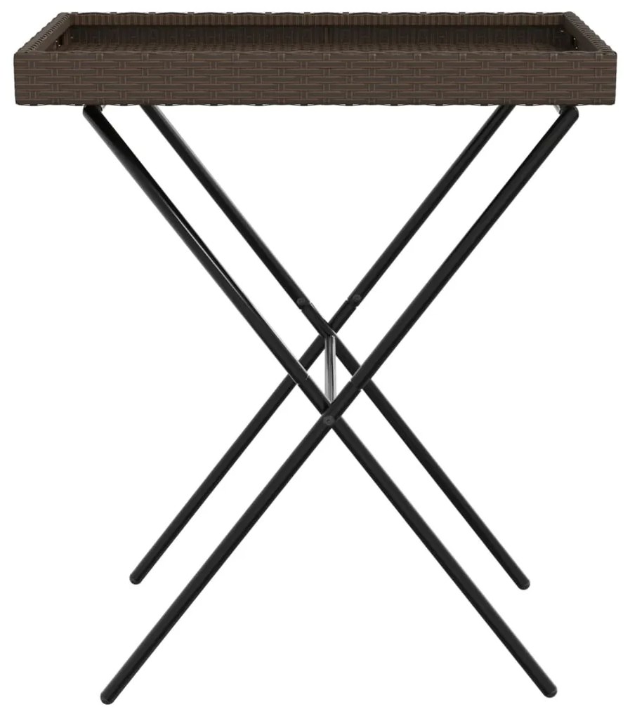 Tavolino vassoio pieghevole marrone 65x40x75 cm in polyrattan