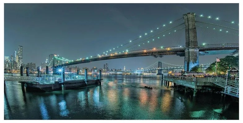 Stampa su tela Ponte Brooklyn illuminato2, multicolore 140 x 70 cm