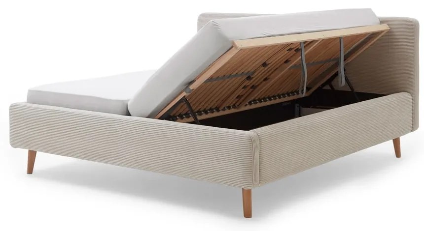 Letto matrimoniale imbottito beige con contenitore con rete inclusa 180x200 cm Mattis Cord – Meise Möbel