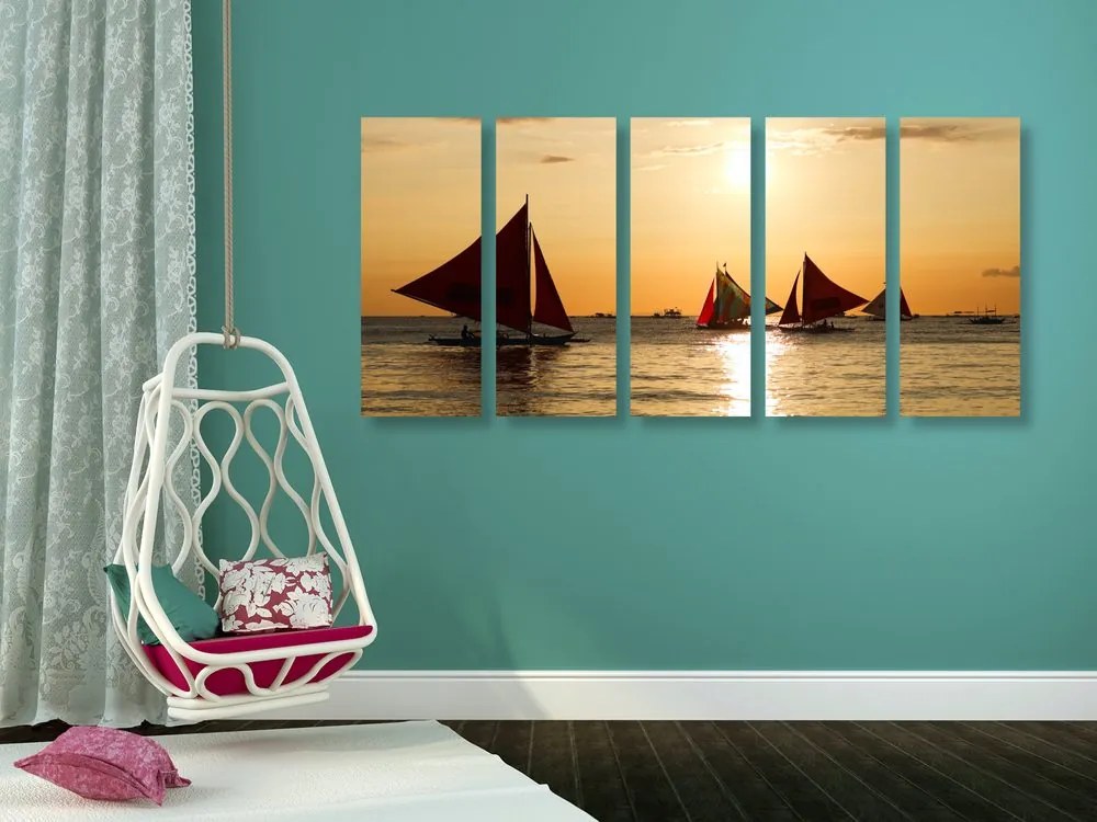 Quadri 5 pezzi – Splendido tramonto sul mare