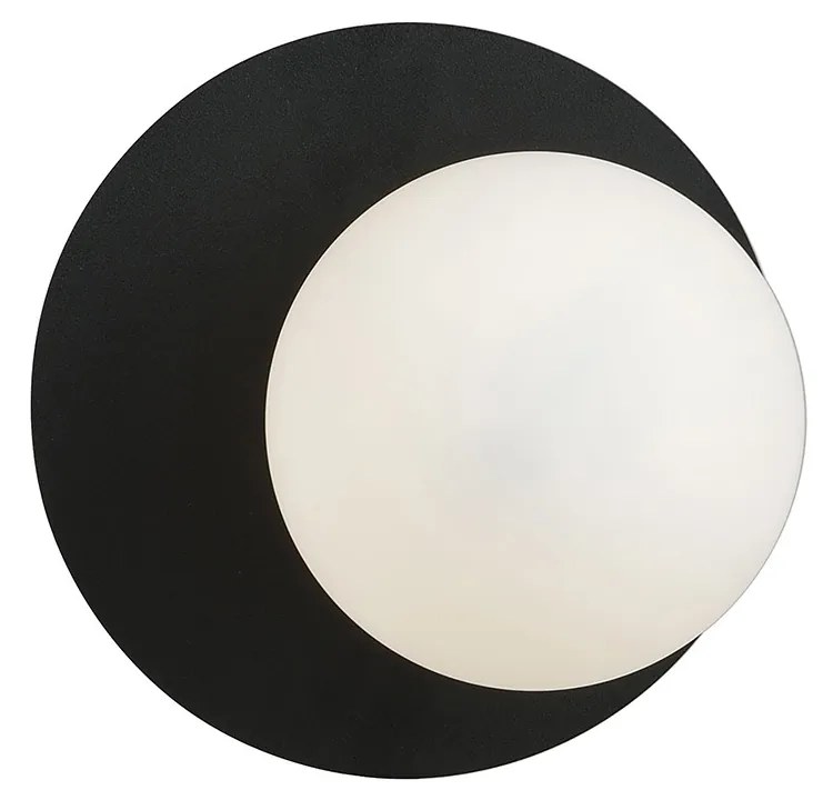 Lampada Da Parete Contemporanea Ippolita 1 Luce In Acciaio Nero E Vetro Opalino