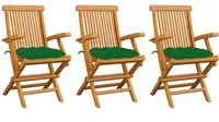 Sedie da Giardino con Cuscini Verdi 3 pz in Massello di Teak cod mxl 7181