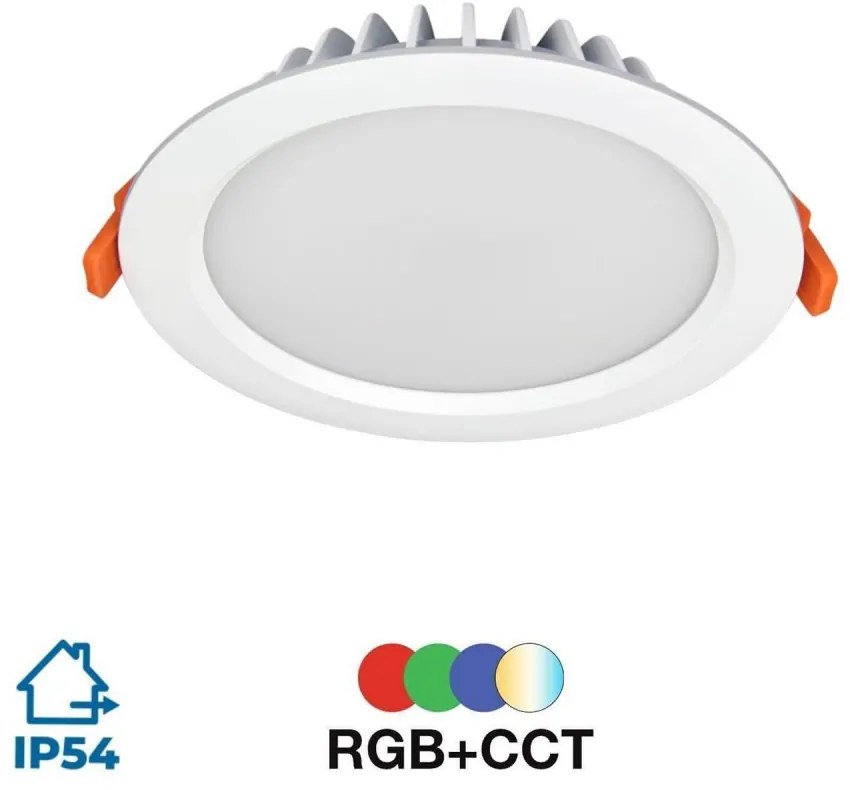 Faretto da incasso 15W RGB+CCT IP54, Angolo 120°, foro Ø175 - 180 mm Colore RGB+CCT