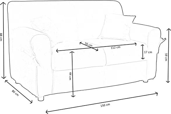 Divano 2 posti tessuto sfoderabile VERONA 150 cm Tortora bordino beige
