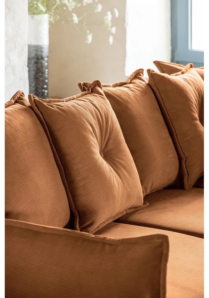 Divano letto angolare in velluto a coste color mattone (angolo destro a forma di U) Lazy Lukka - Miuform