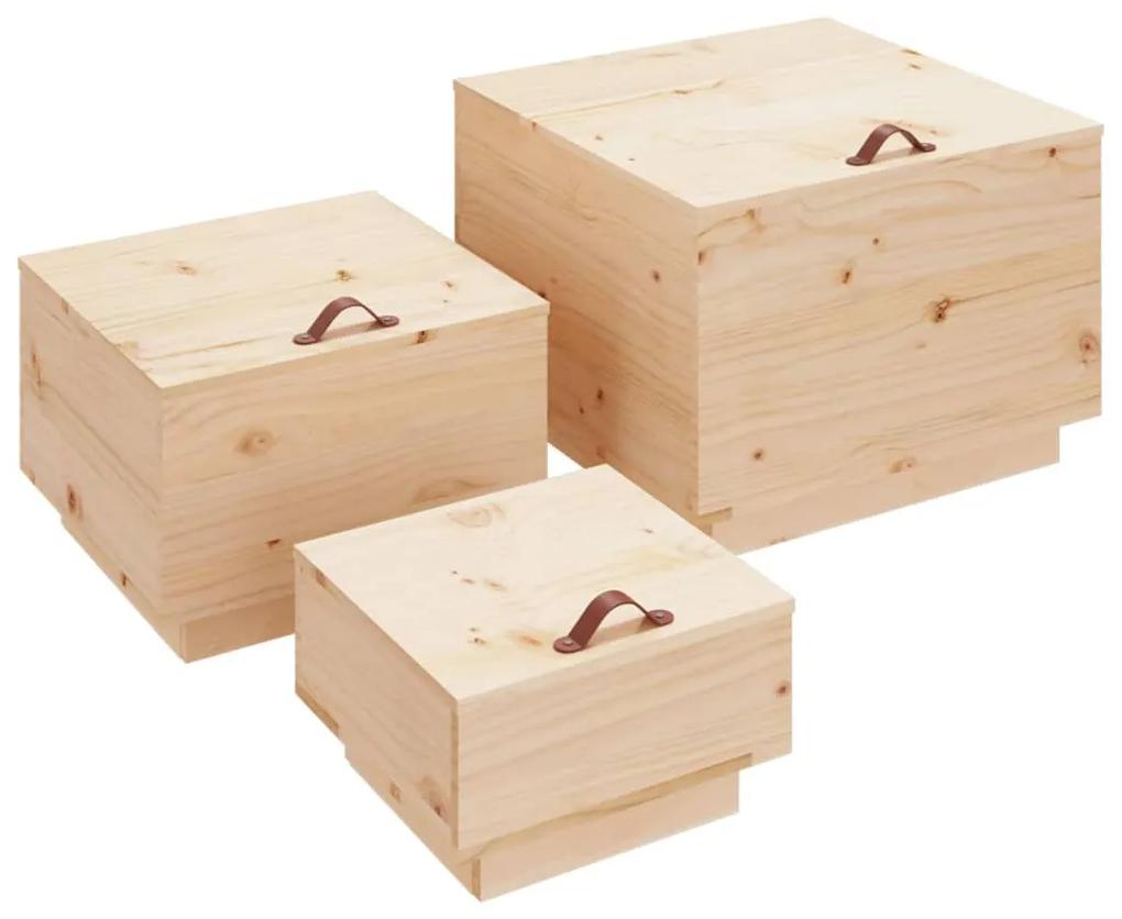 Contenitori portaoggetti con coperchi 3 pz legno massello pino