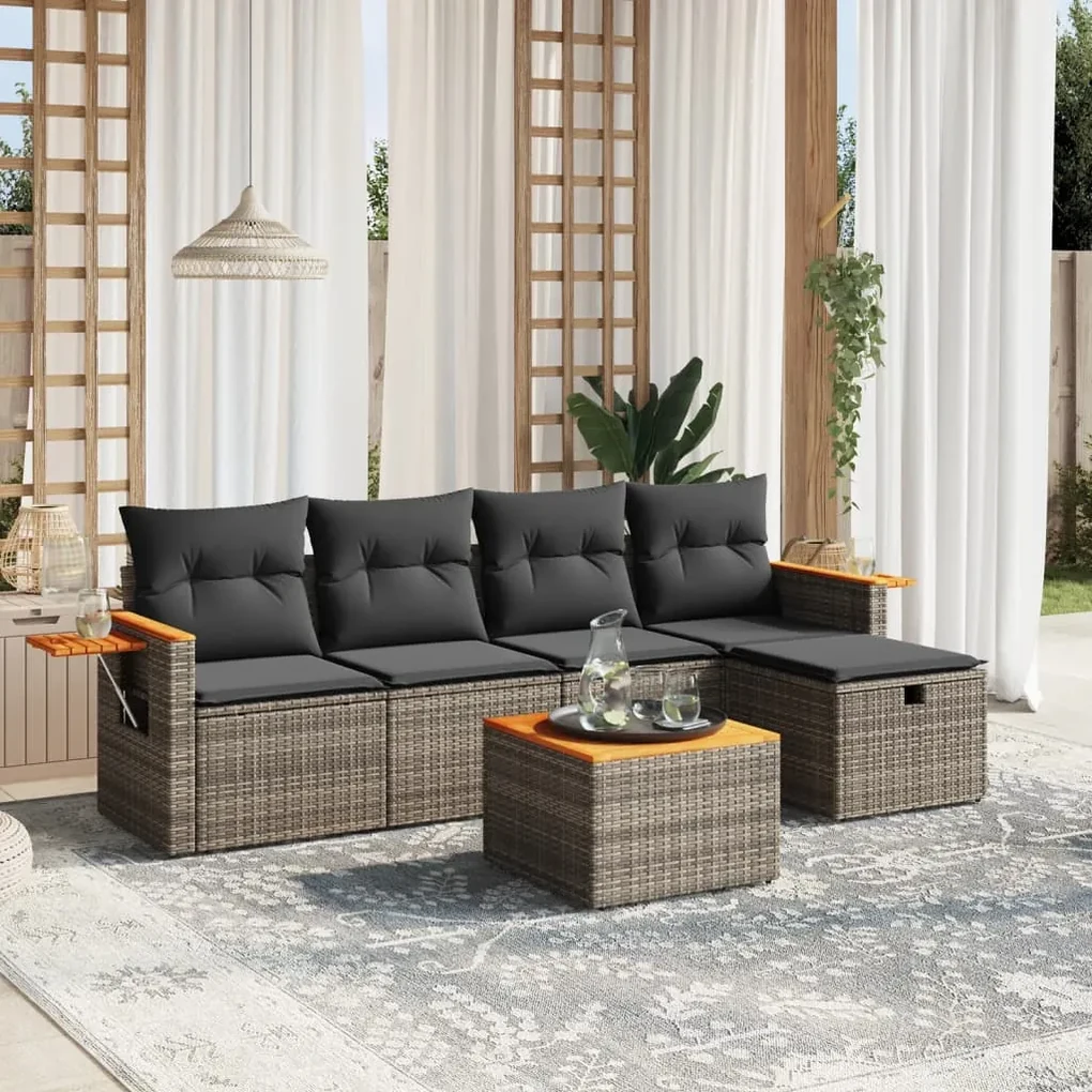 Set divano da giardino 6 pz con cuscini grigio in polyrattan