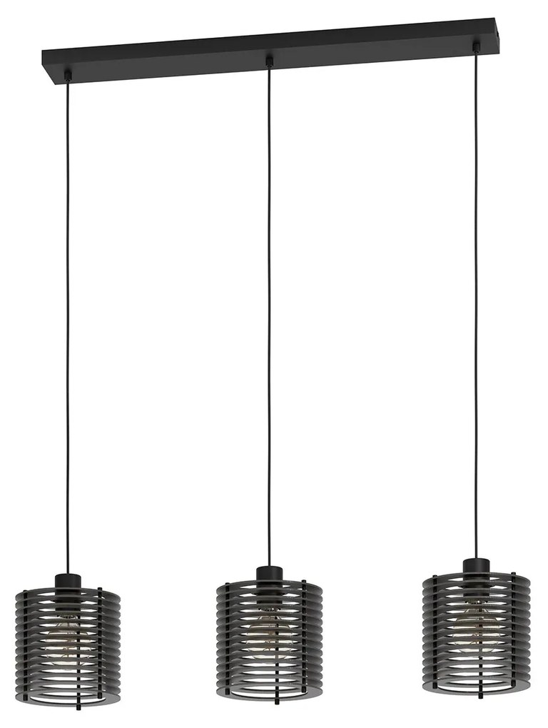 Lampadario A Sospensione Minimal Segovia Acciaio Nero Legno 3 Luci E27