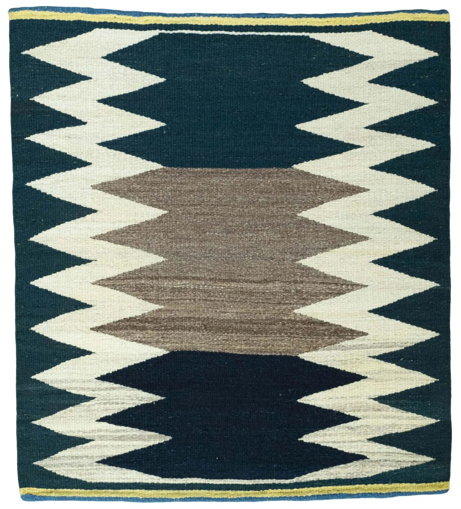 Kilim Tappeto 120x100 Blu (Iran) Tessuto A Mano
