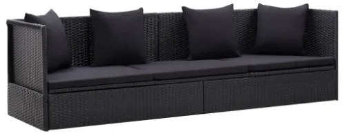 Lettino da Giardino con Cuscini in Polyrattan Nero