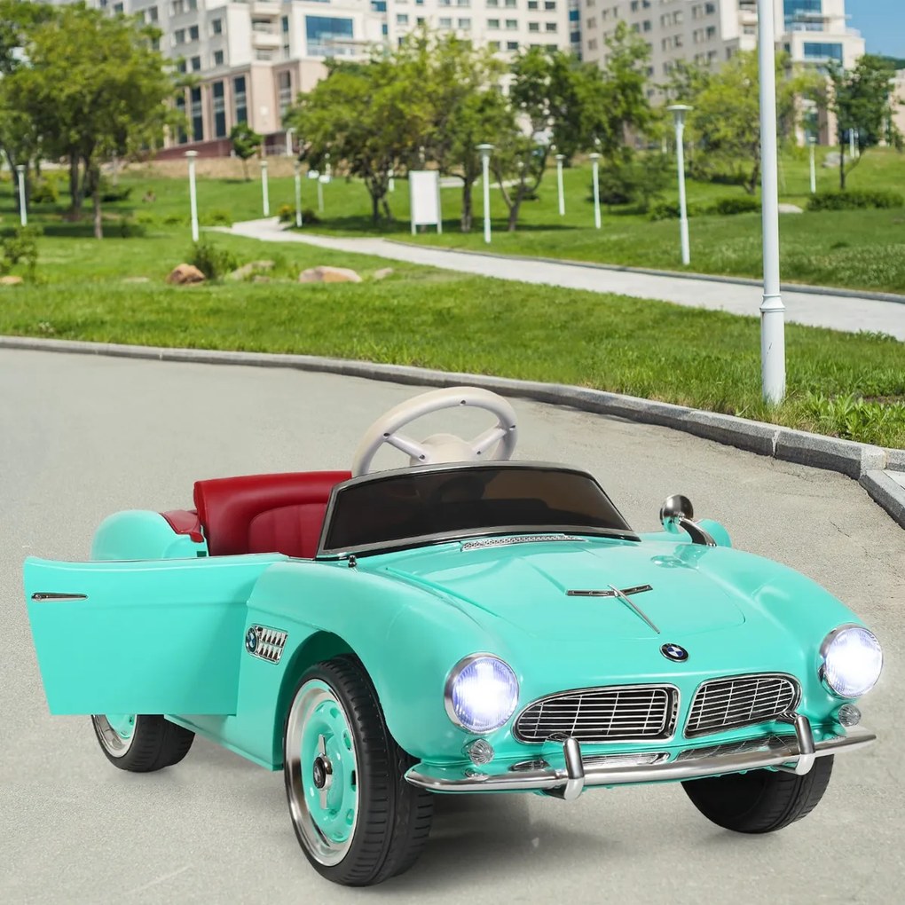 Costway Auto elettrica per bambini con licenza BMW 507 a 12V con telecomando 2,4G luci musica, Veicolo elettrico Verde