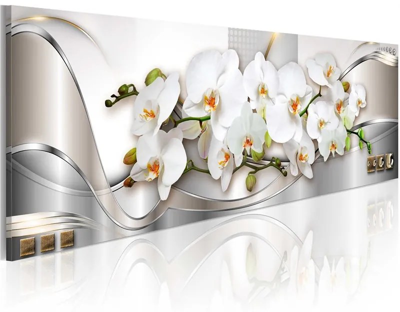 Quadro Orchidee.  Colore Crema, Dimensioni e Misure 135x45