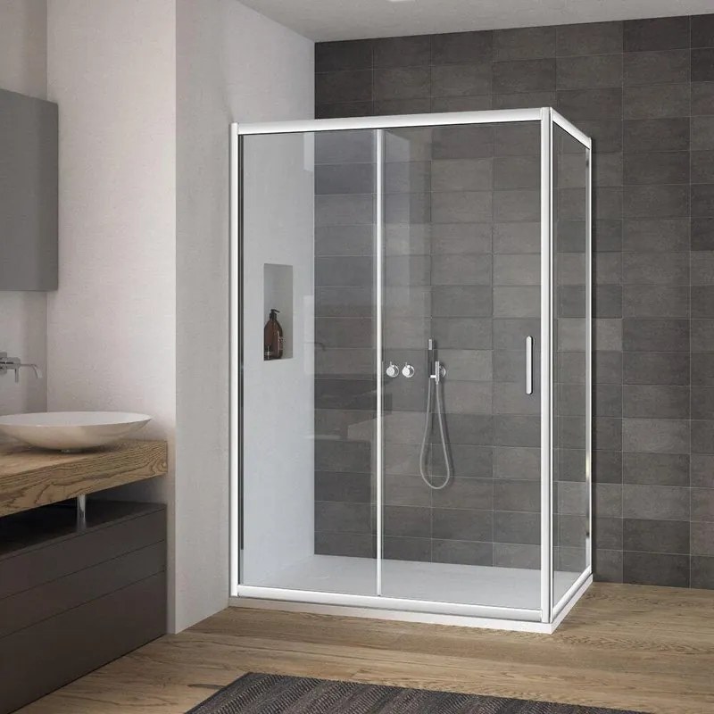 Box doccia quadrato scorrevole Easy 120 x 80 cm, H 190 cm in vetro, spessore 3 mm acrilico cromato