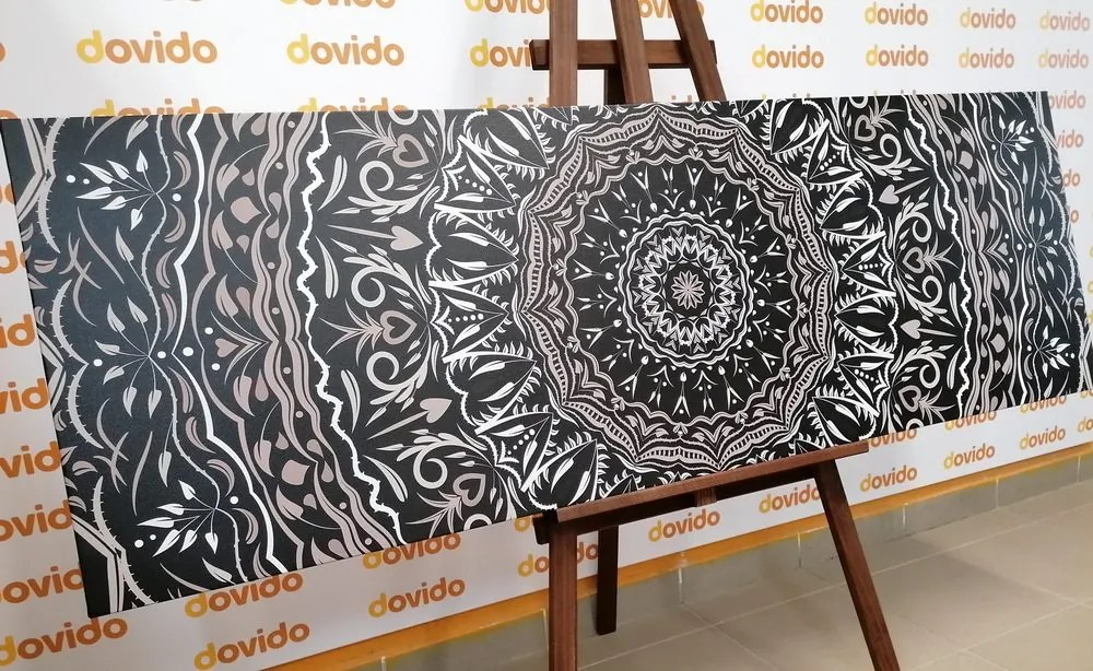Quadro su tela – Mandala in stile vintage in bianco e nero