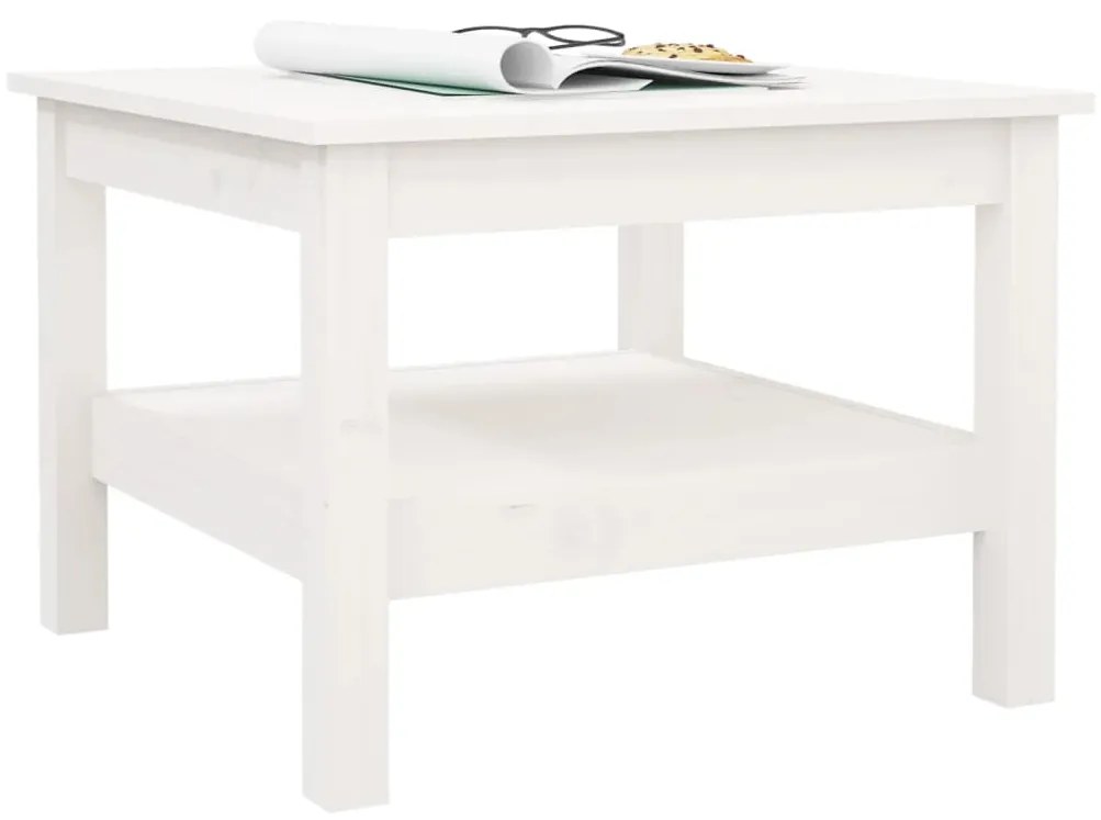 Tavolino da salotto bianco 55x55x40 cm legno massello di pino