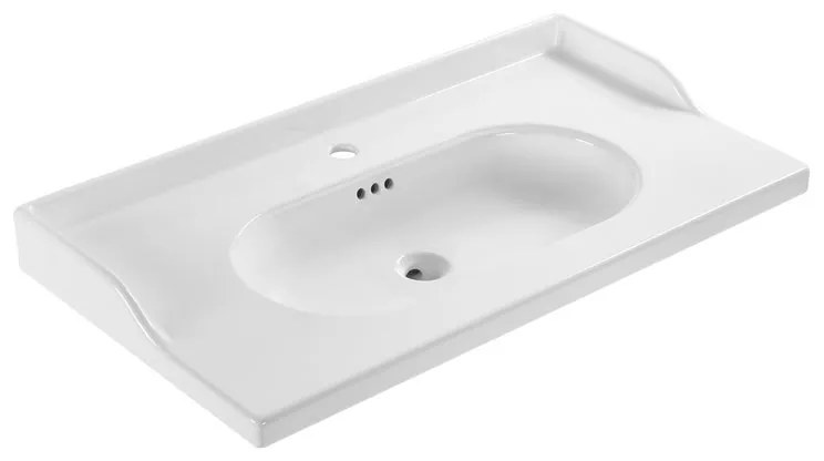 Lavabo integrale rettangolare vasca centrale Charm L 91.8 x H 20 x P 49.7 cm in ceramica bianco satinato