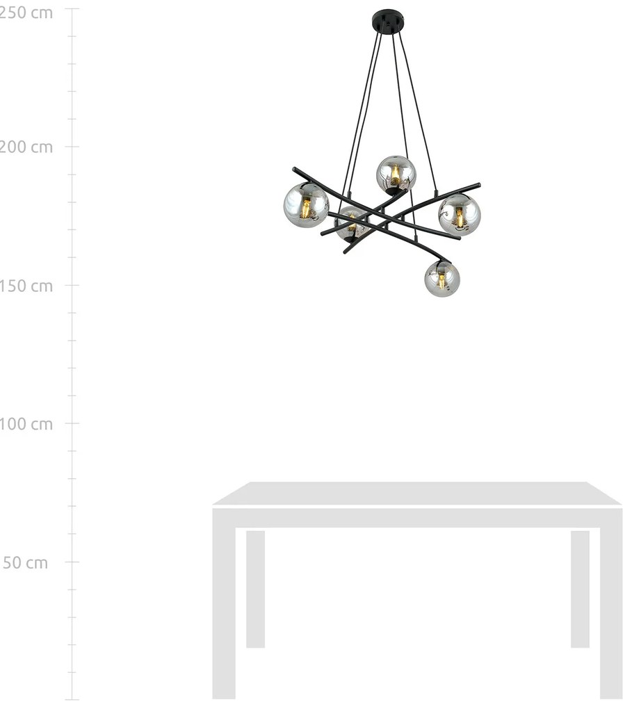 Lampadario Moderno Cadmo Acciaio Nero Grigio 5 Luci E14 Ip20