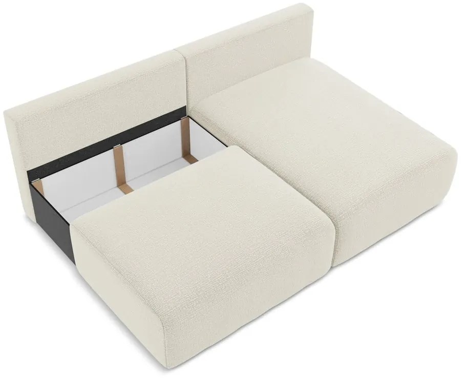 Divano angolare color crema allungabile/con contenitore (con penisola a destra) Kalena – Makamii