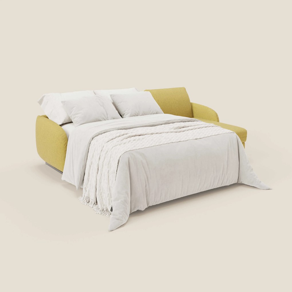Ninfea Divano Letto Angolare con Penisola Contenitore e Materasso H18 cm - piedini in metallo e Tessuto impermeabile T03 giallo