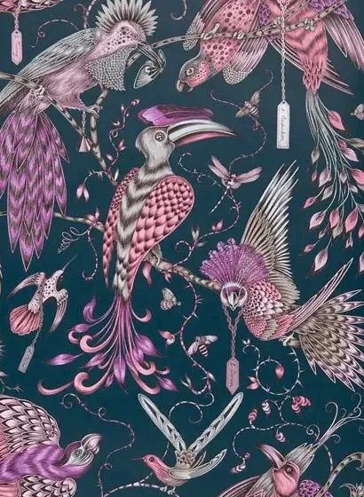 Vogeltapete Audubon von Clarke & Clarke - Pink