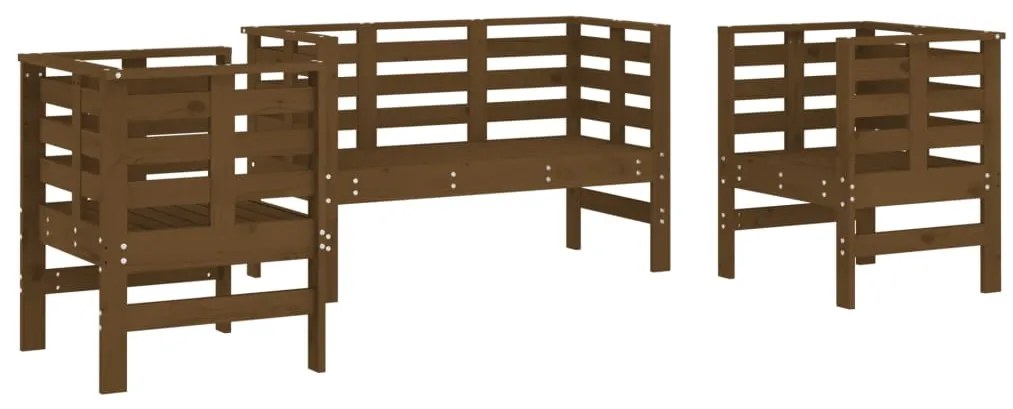 Set Salotto da Giardino 3 pz Miele in Legno Massello di Pino